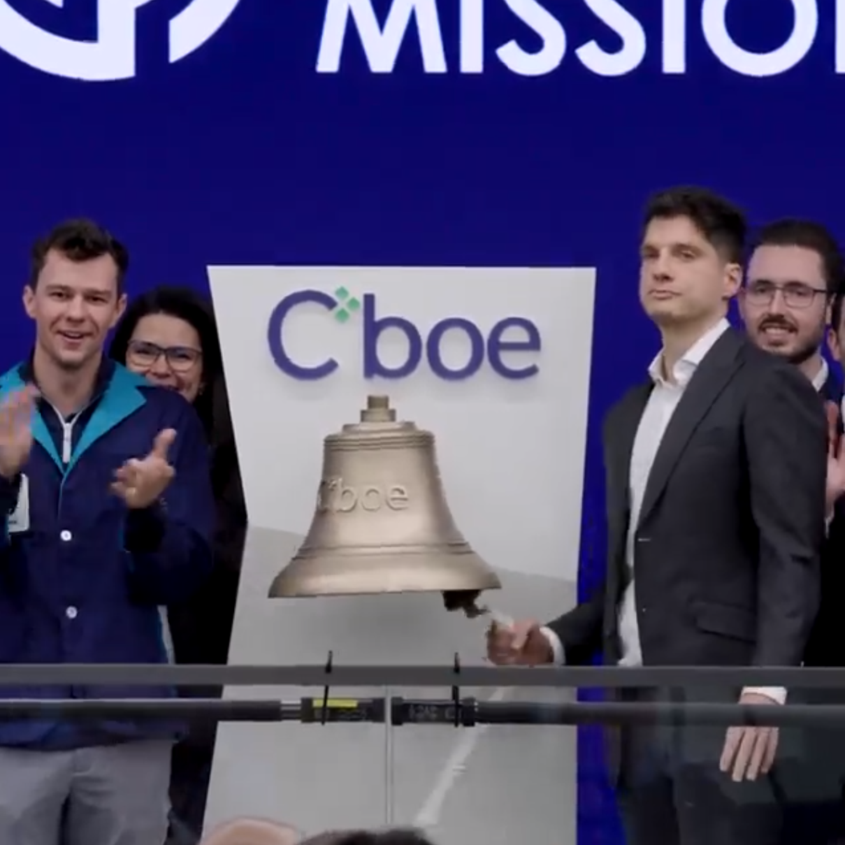 Old Mission team ringing the bell at Cboe.